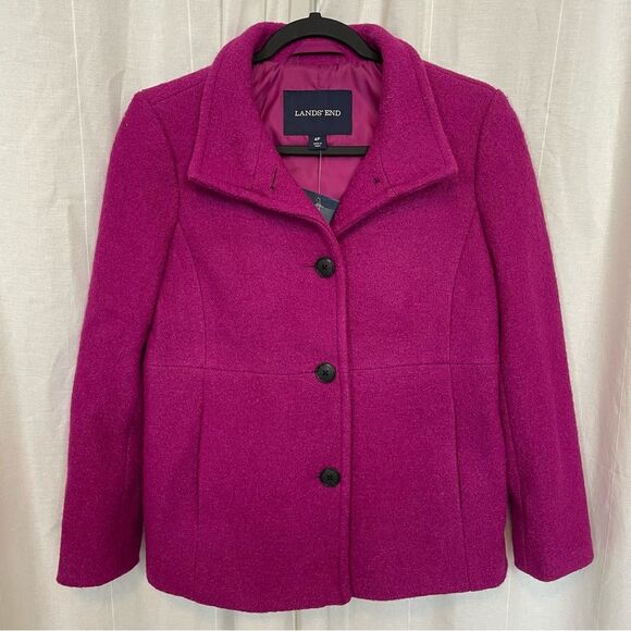 NWT Lands' End Fuchsia boiled wool button‎ short jacket Women's 4P - Picture 1 of 6